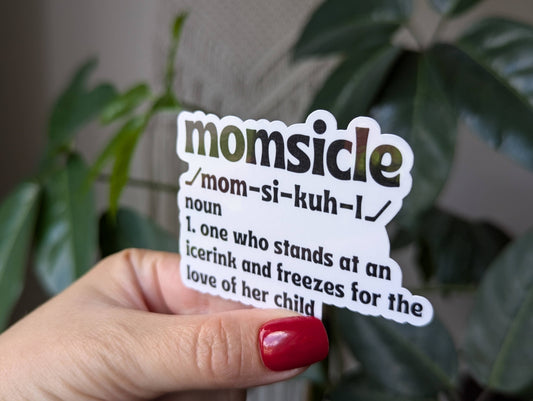 Momsicle funny vinyl sticker for hockey moms, hockey merch