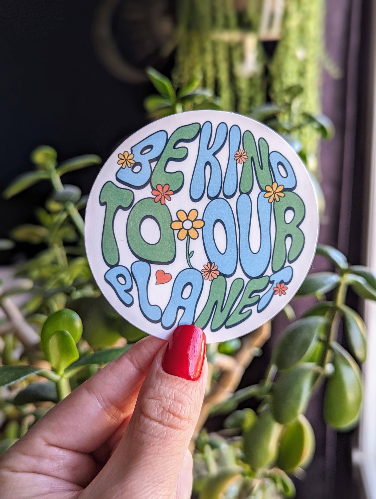 Be kind to our planet vinyl sticker, earth day merch