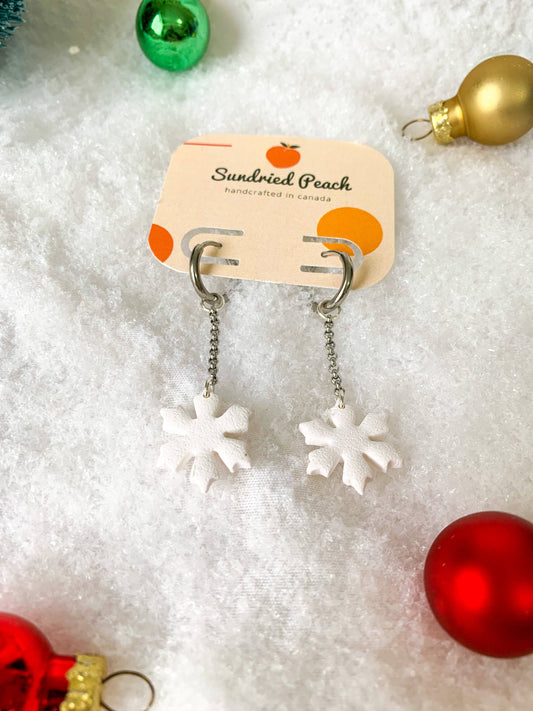 Falling Snow Polymer Clay Huggie Earrings