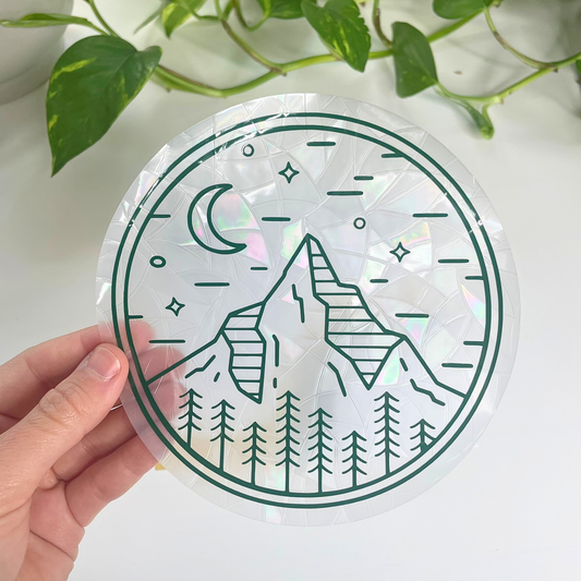 Mountain + Forest Suncatcher Sticker | Rainbow Window Cling