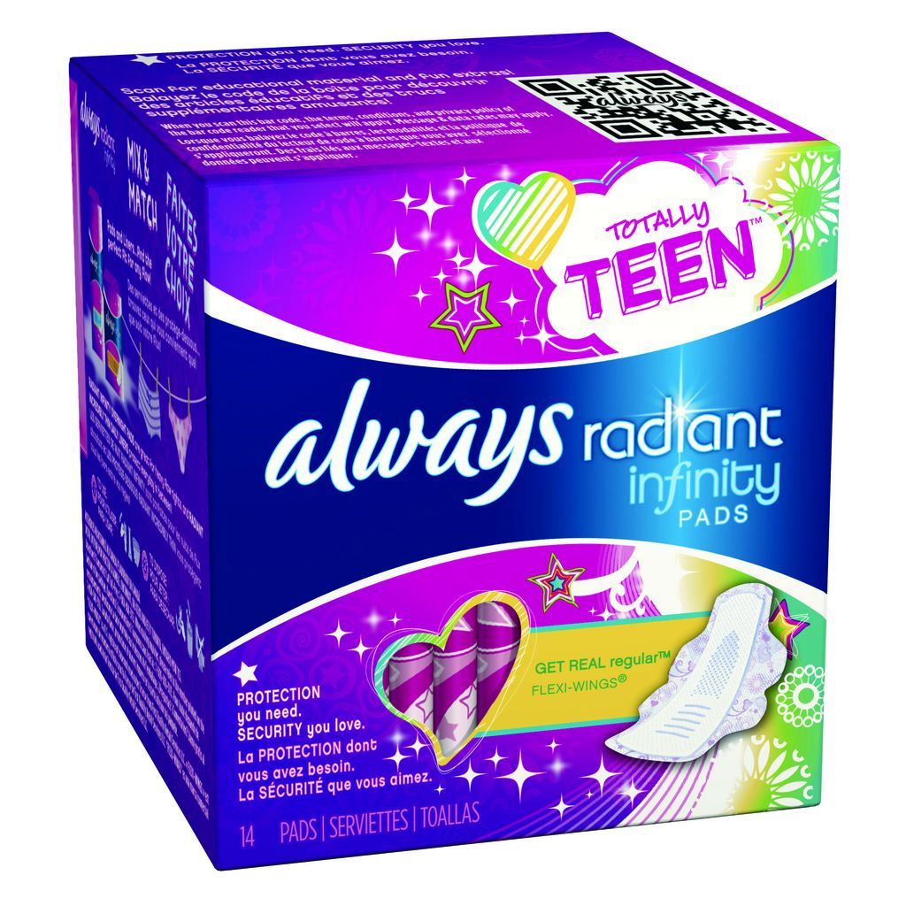 Always Totally Teen Radiant Infinity Pads, 14 Pads 
