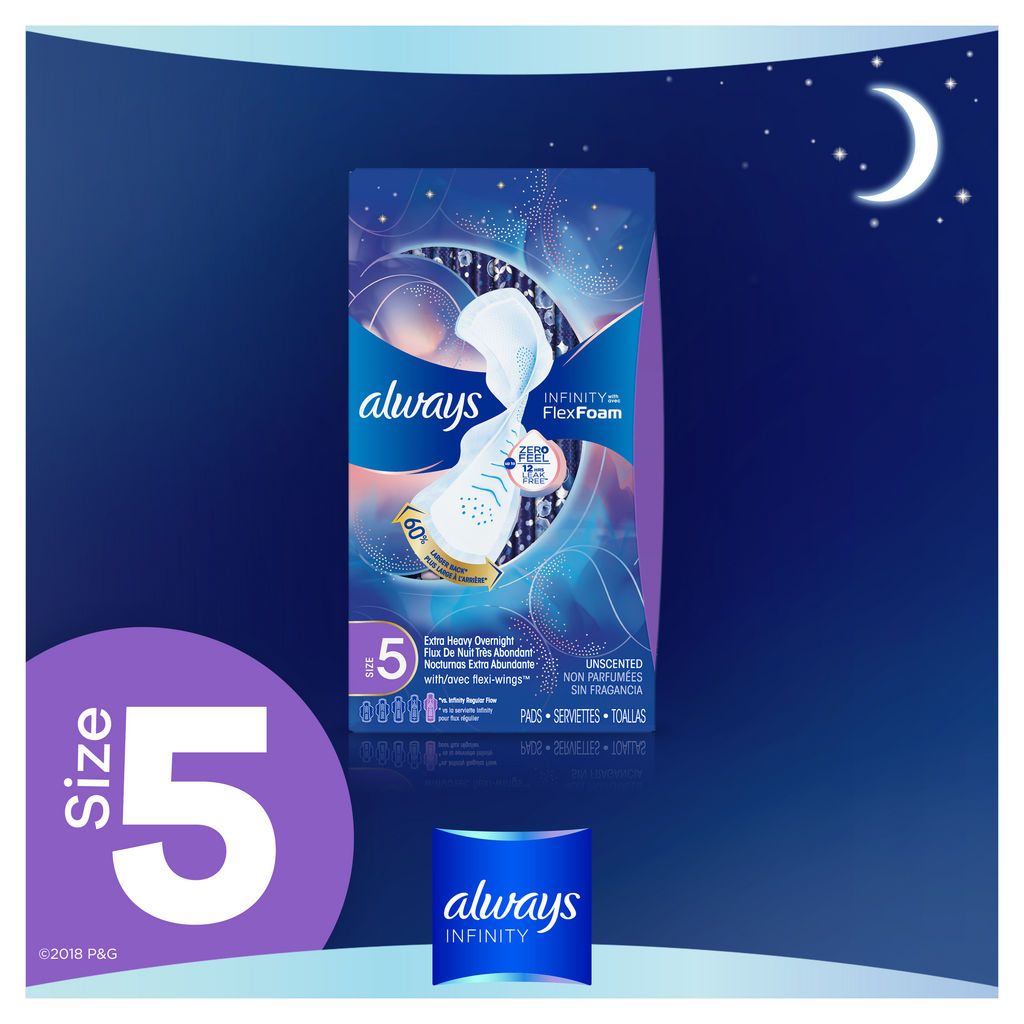 Always Pads, Infinity FlexFoam, Overnight with Flexi-Wings, Unscented, Size  4 13 ea