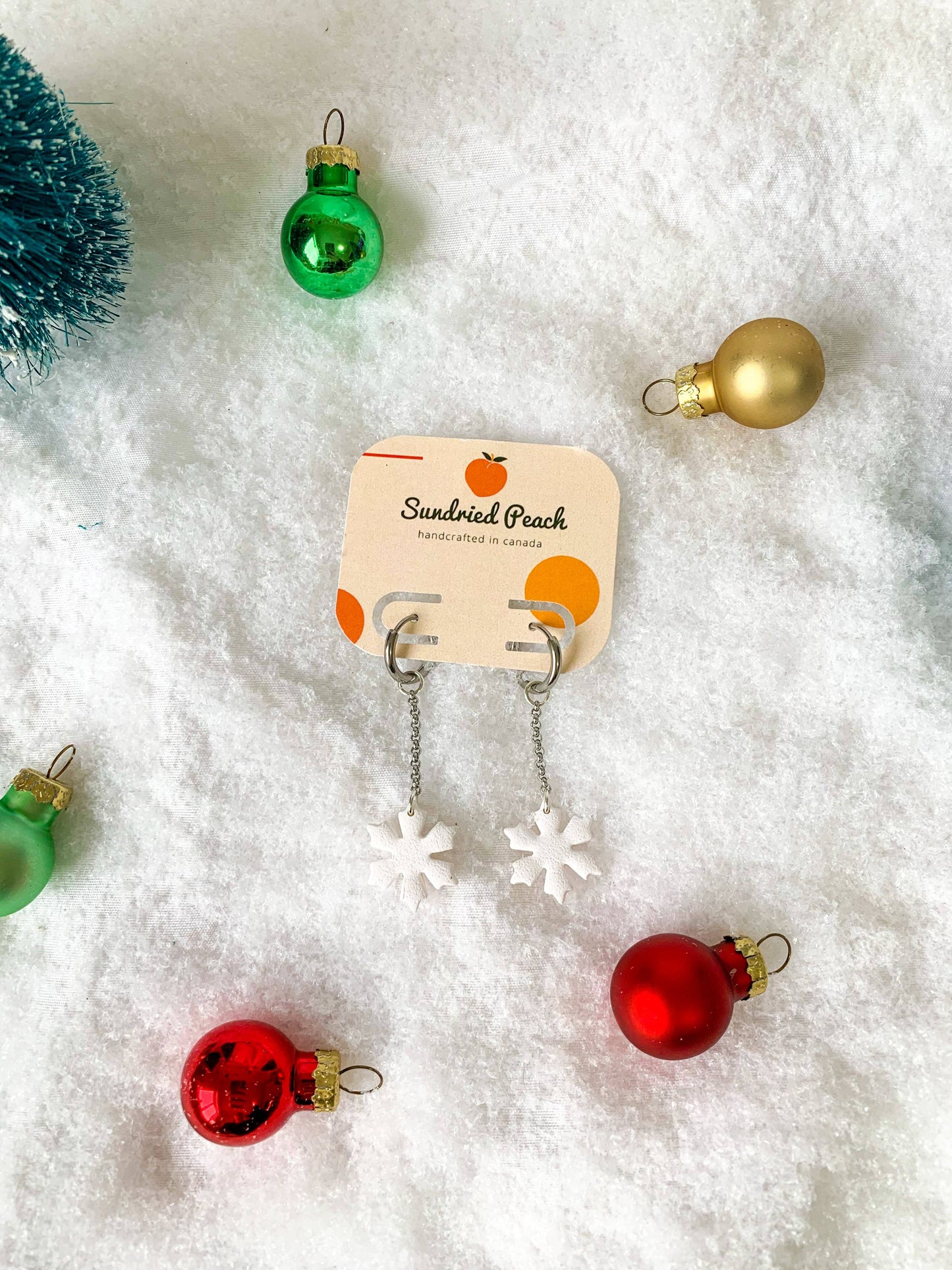 Falling Snow Polymer Clay Huggie Earrings