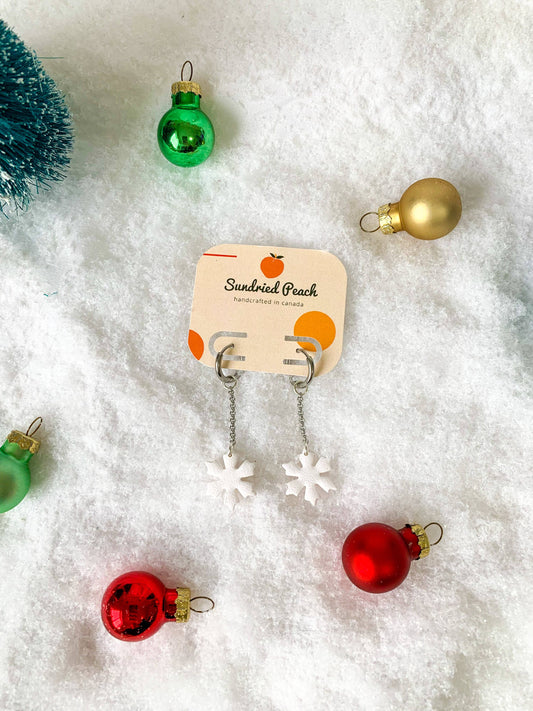 Falling Snow Polymer Clay Huggie Earrings
