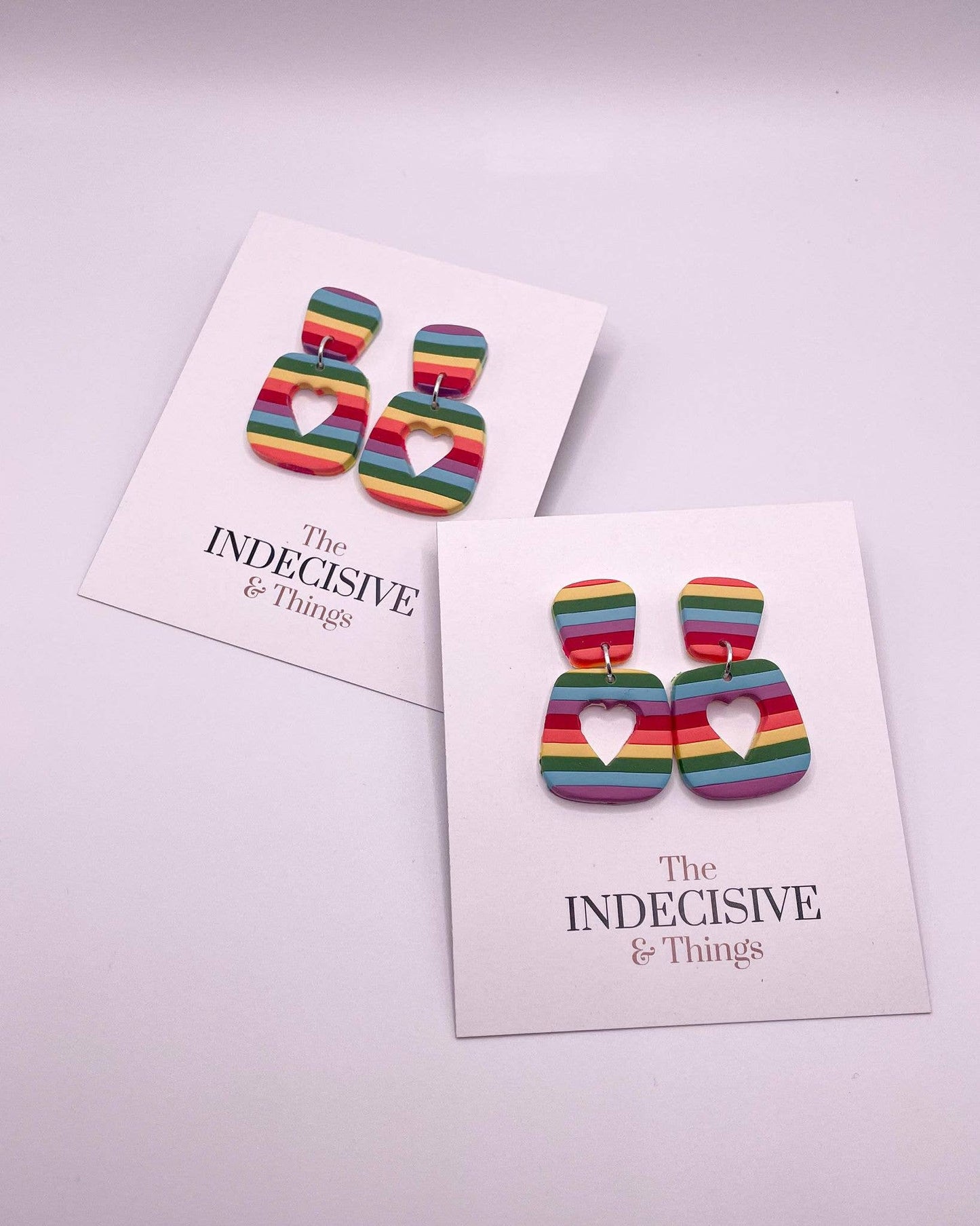 Rainbow Striped Heart Dangle Earrings
