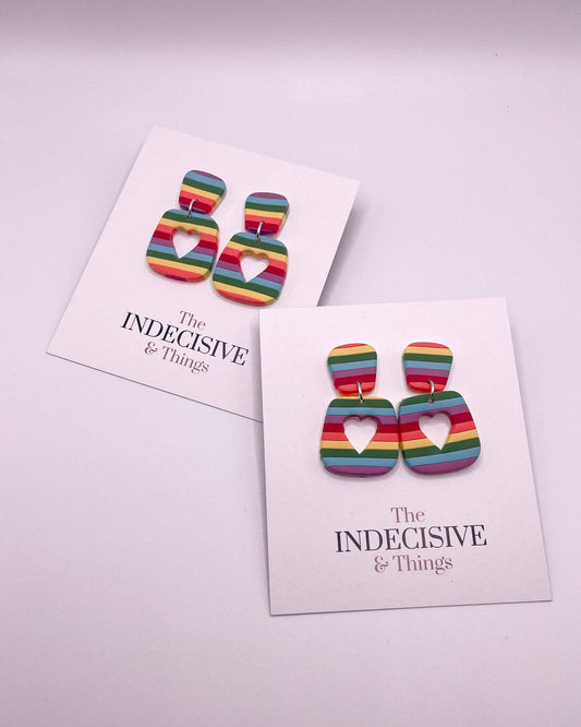 Rainbow Striped Heart Dangle Earrings