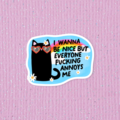 Funny cat sticker, Laptop sticker, I wanna be nice sticker