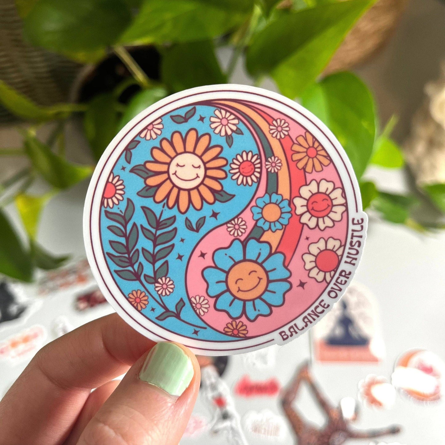 Balance Over Hustle Sticker | Mental Health Retro Sticker