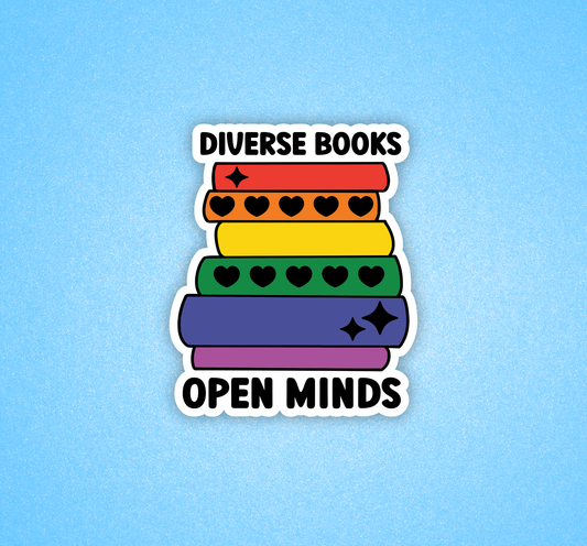 Diverse books open minds, Pride sticker, LGBTQ sticker
