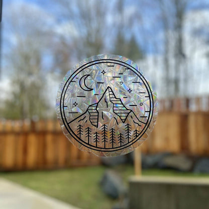Mountain + Forest Suncatcher Sticker | Rainbow Window Cling