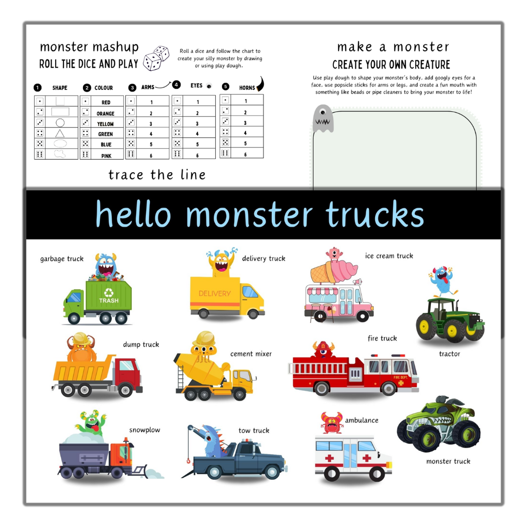 Monster Truck Kids Placemat – Double-Sided & Wipeable