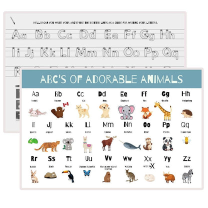 ABC Kids Placemat – Cute Animals – Double-Sided & Wipeable