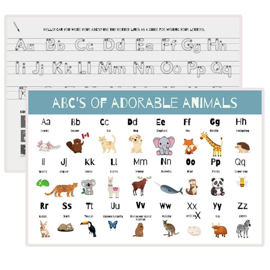 ABC Kids Placemat – Cute Animals – Double-Sided & Wipeable