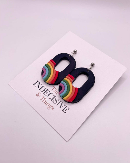 Pride Rainbow Dangle Earrings (Long Ovals)