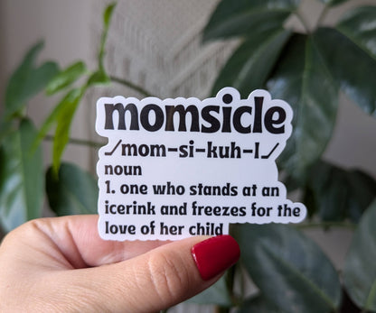 Momsicle funny vinyl sticker for hockey moms, hockey merch