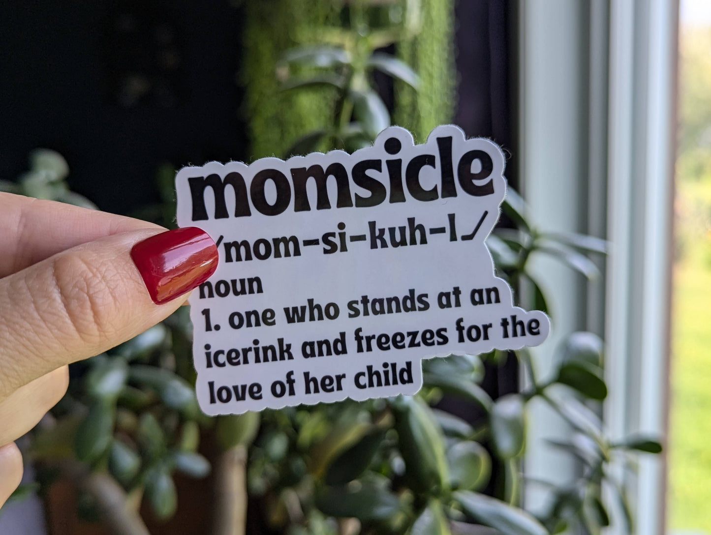 Momsicle funny vinyl sticker for hockey moms, hockey merch