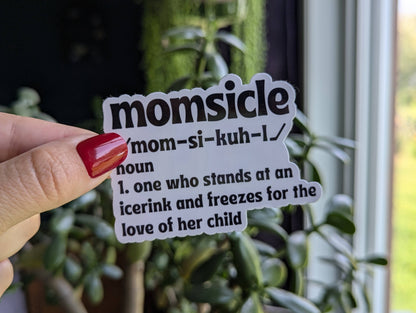 Momsicle funny vinyl sticker for hockey moms, hockey merch