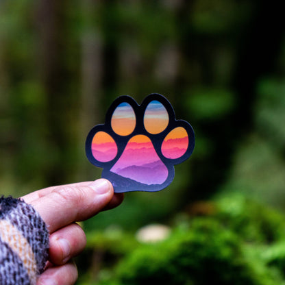 Mountain Sunset Paw Print Sticker | Animal Lover | Matte