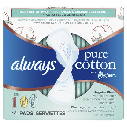 PURE COTTON UNSCENTED PAD WITH FLEXI-WINGS