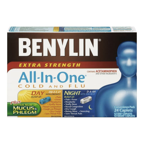BENYLIN ALL IN ONE COLD & FLU DAY/NIGHT PLUS MUCUS RELIEF